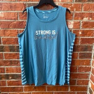 Livi Womens 18/20 Blue Graphic Tank Top Strong Is Beautiful